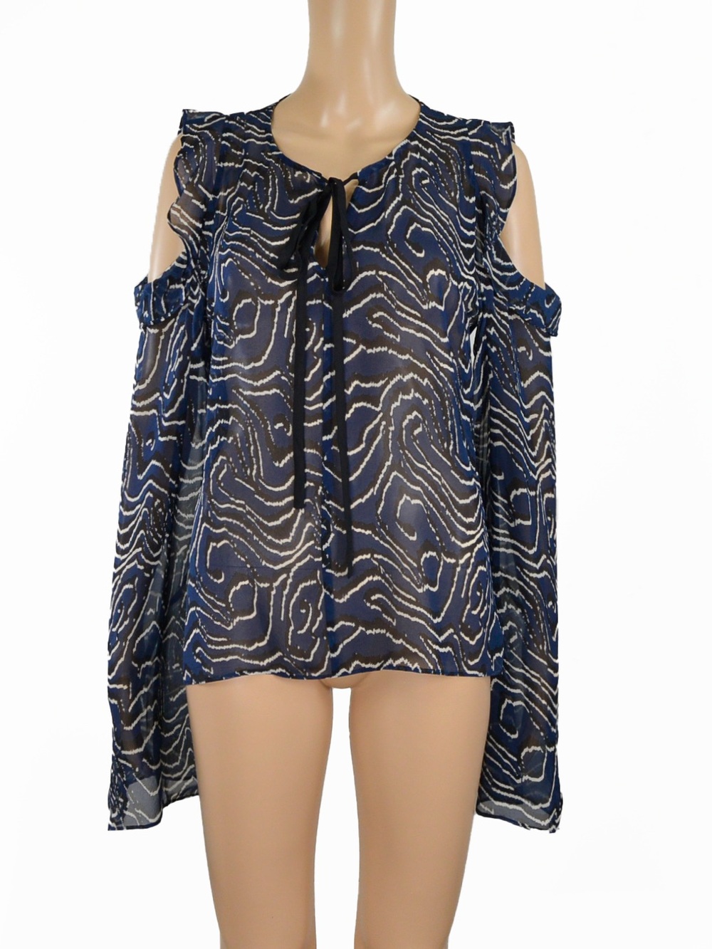 Derek Lam 10 Crosby 100% Silk Blue Cut Out Long Sleeve Top